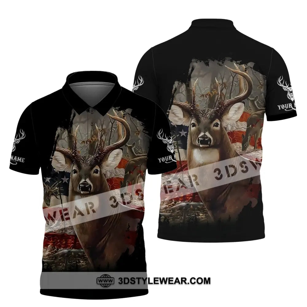 Unisex Shirt - Custom Name 3D Shirt - America Deer Polo Shirt / S T-shirt