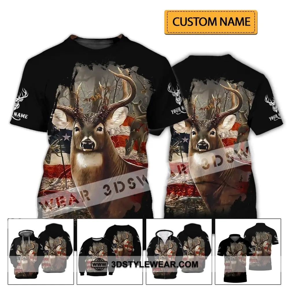 Unisex Shirt - Custom Name 3D Shirt - America Deer T-shirt