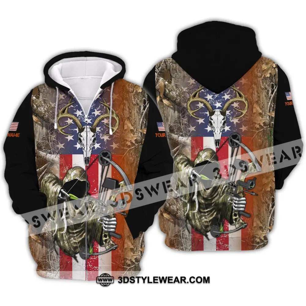 Unisex Shirt - Custom Name 3D Shirt - America Hunter Zipper Hoodie / S T-shirt