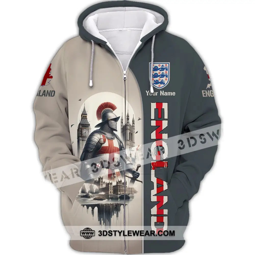 Unisex Shirt - Custom Name 3D England Chevalier Zipper Hoodie / S T-Shirt