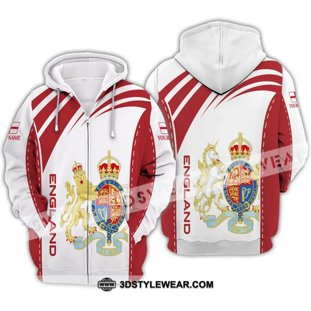 Unisex Shirt - Custom Name 3D England Flag Design Zipper Hoodie / S T-Shirt