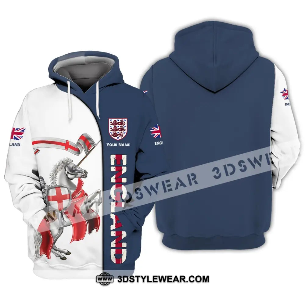 Unisex Shirt - Custom Name 3D England Hero Horse Map And Logo Hoodie / S T-Shirt