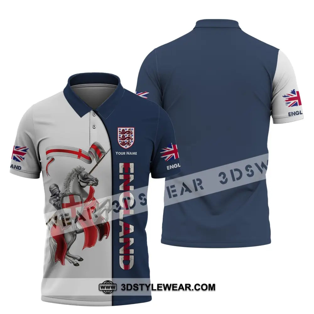 Unisex Shirt - Custom Name 3D England Hero Horse Map And Logo Polo / S T-Shirt