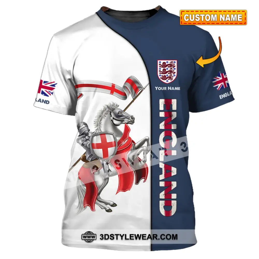 Unisex Shirt - Custom Name 3D England Hero Horse Map And Logo T-Shirt