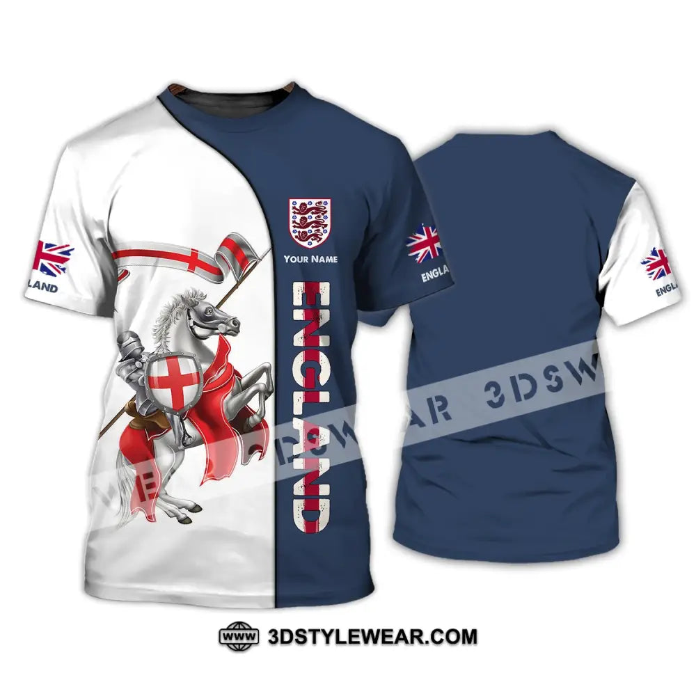 Unisex Shirt - Custom Name 3D England Hero Horse Map And Logo T-Shirt / S T-Shirt