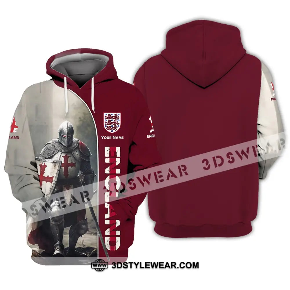 Unisex Shirt - Custom Name 3D England Hero Map And Logo Hoodie / S T-Shirt