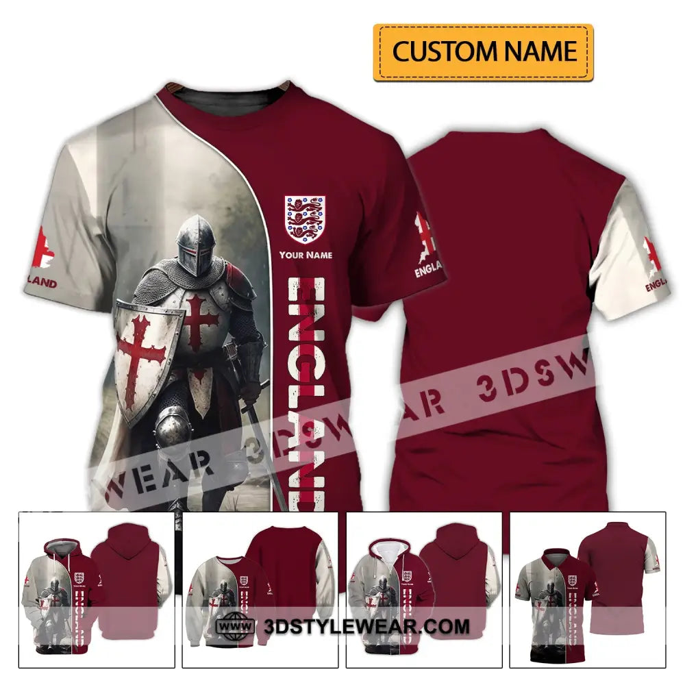 Unisex Shirt - Custom Name 3D England Hero Map And Logo T-Shirt