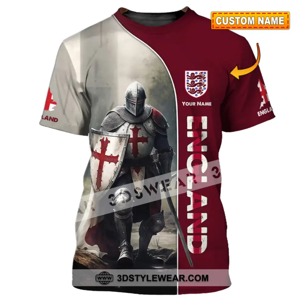 Unisex Shirt - Custom Name 3D England Hero Map And Logo T-Shirt