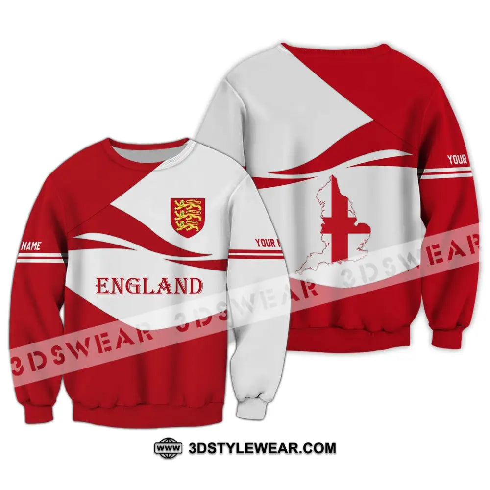 Unisex Shirt - Custom Name 3D England Map Lover Long Sleeve / S T-Shirt