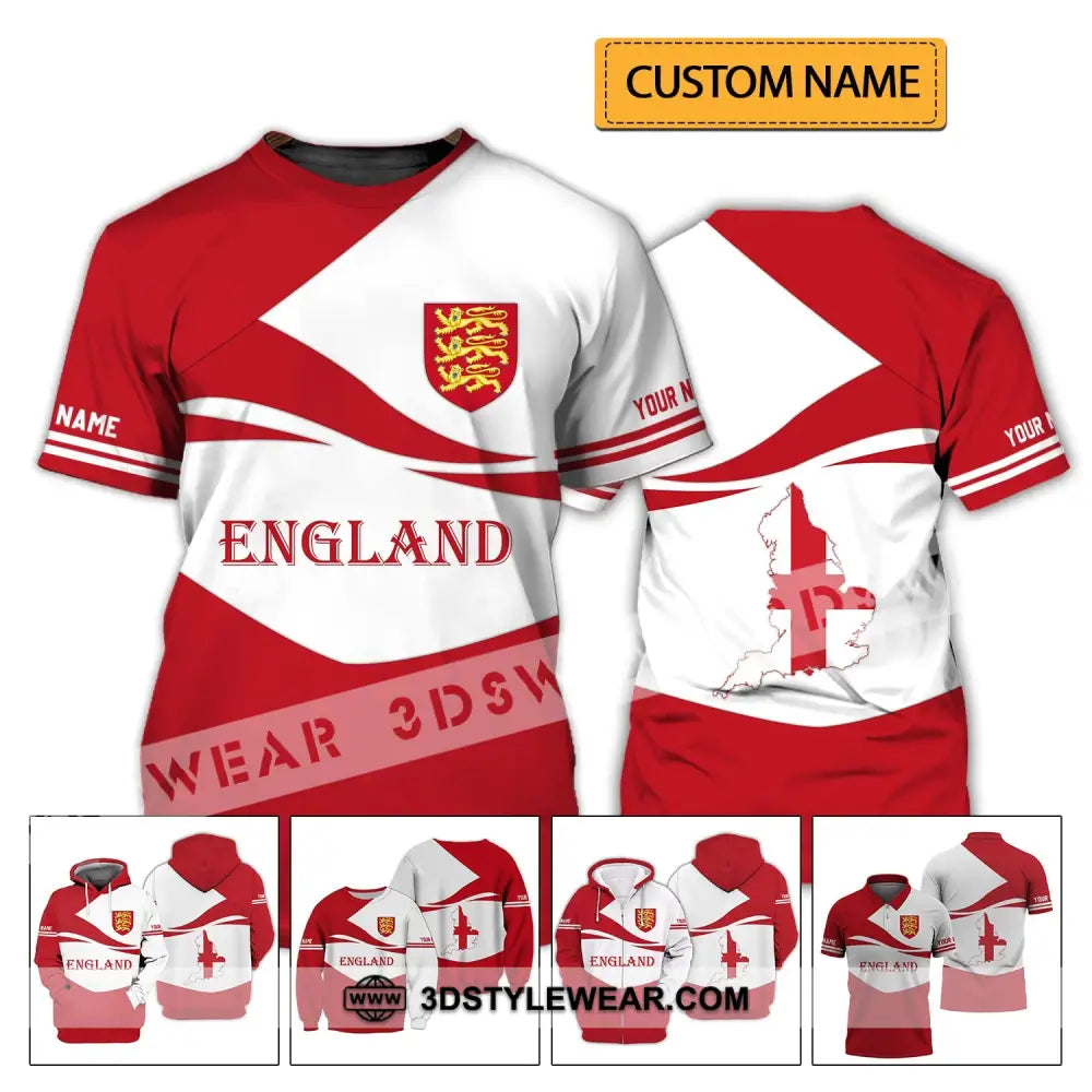 Unisex Shirt - Custom Name 3D England Map Lover T-Shirt