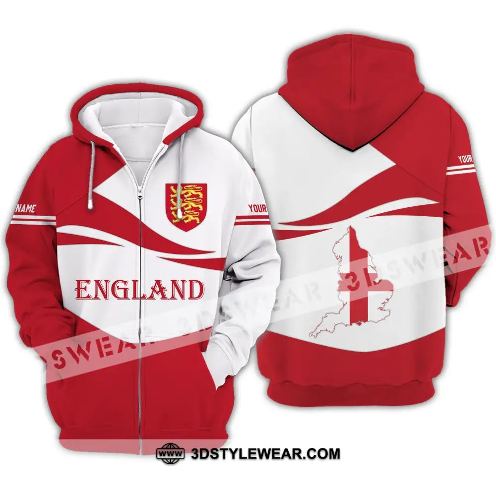 Unisex Shirt - Custom Name 3D England Map Lover Zipper Hoodie / S T-Shirt