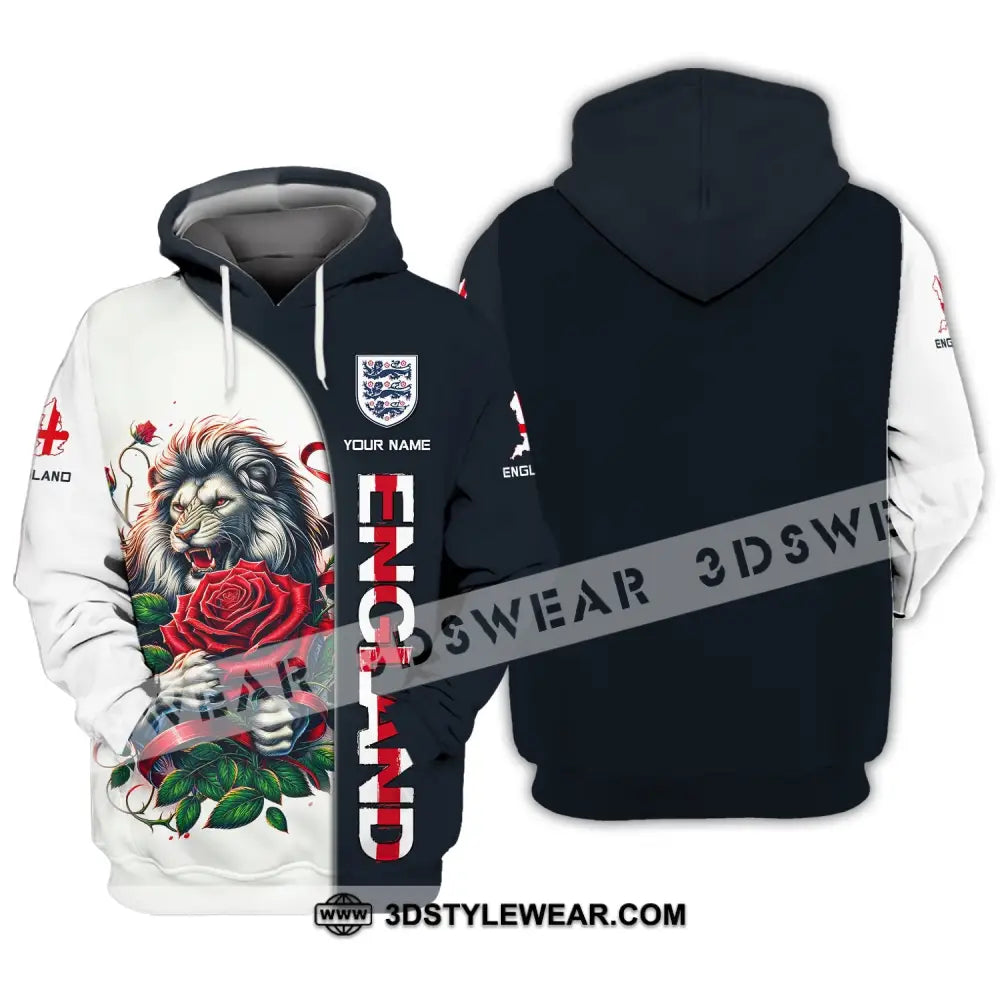 Unisex Shirt - Custom Name 3D England Map Red Rose Lion Hoodie / S T-Shirt