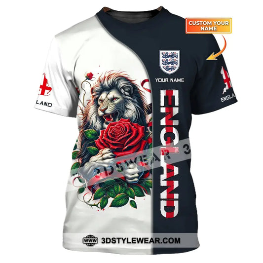 Unisex Shirt - Custom Name 3D England Map Red Rose Lion T-Shirt