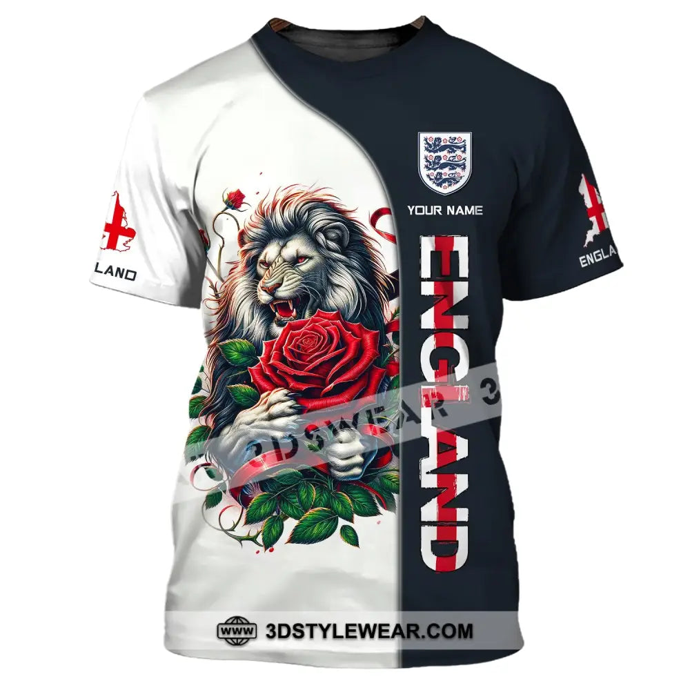 Unisex Shirt - Custom Name 3D England Map Red Rose Lion T-Shirt / S T-Shirt