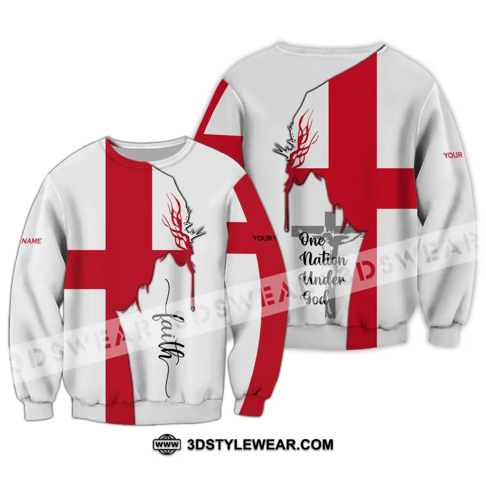 Unisex Shirt - Custom Name 3D England One Nation Under God Long Sleeve / S T-Shirt