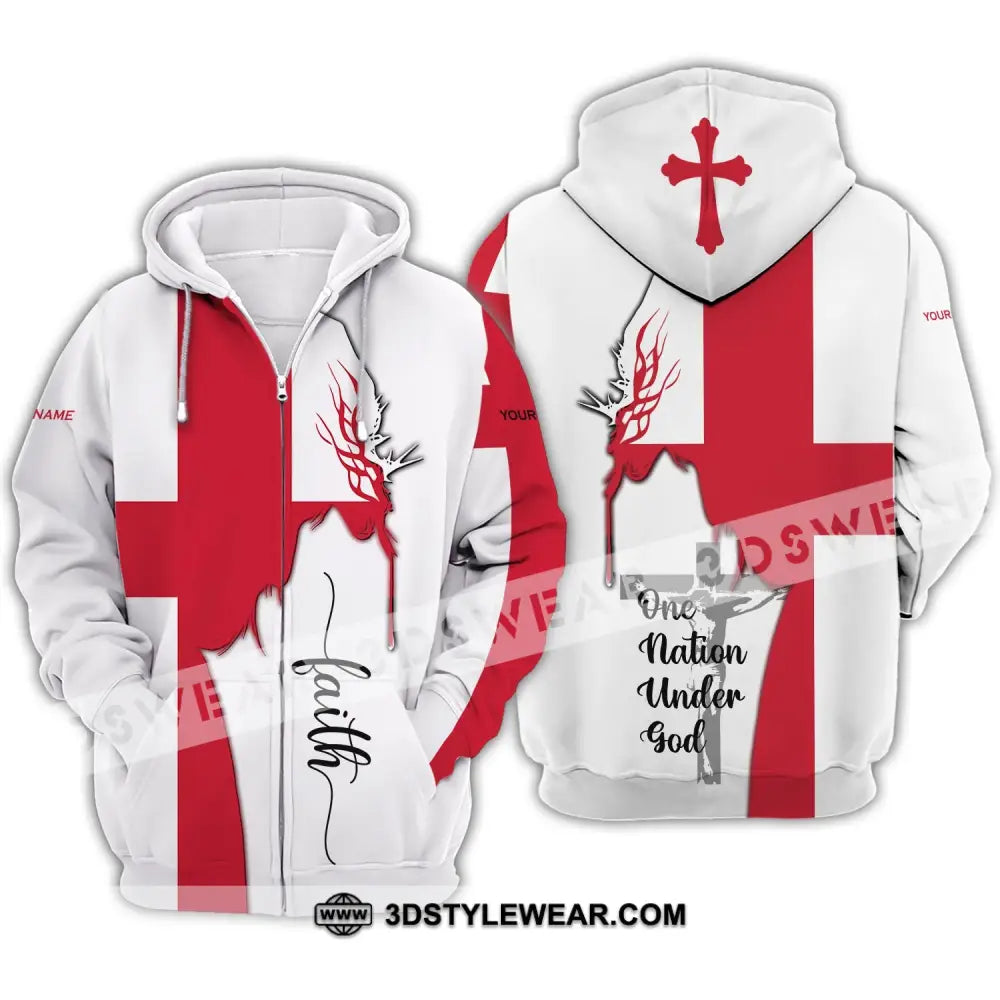 Unisex Shirt - Custom Name 3D England One Nation Under God Zipper Hoodie / S T-Shirt