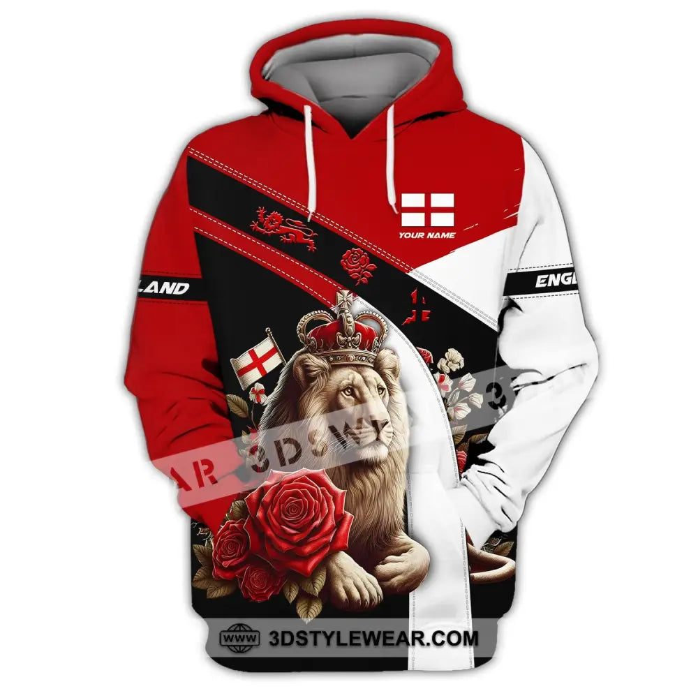 Unisex Shirt - Custom Name 3D England Red Rose Lion Hoodie / S T-Shirt