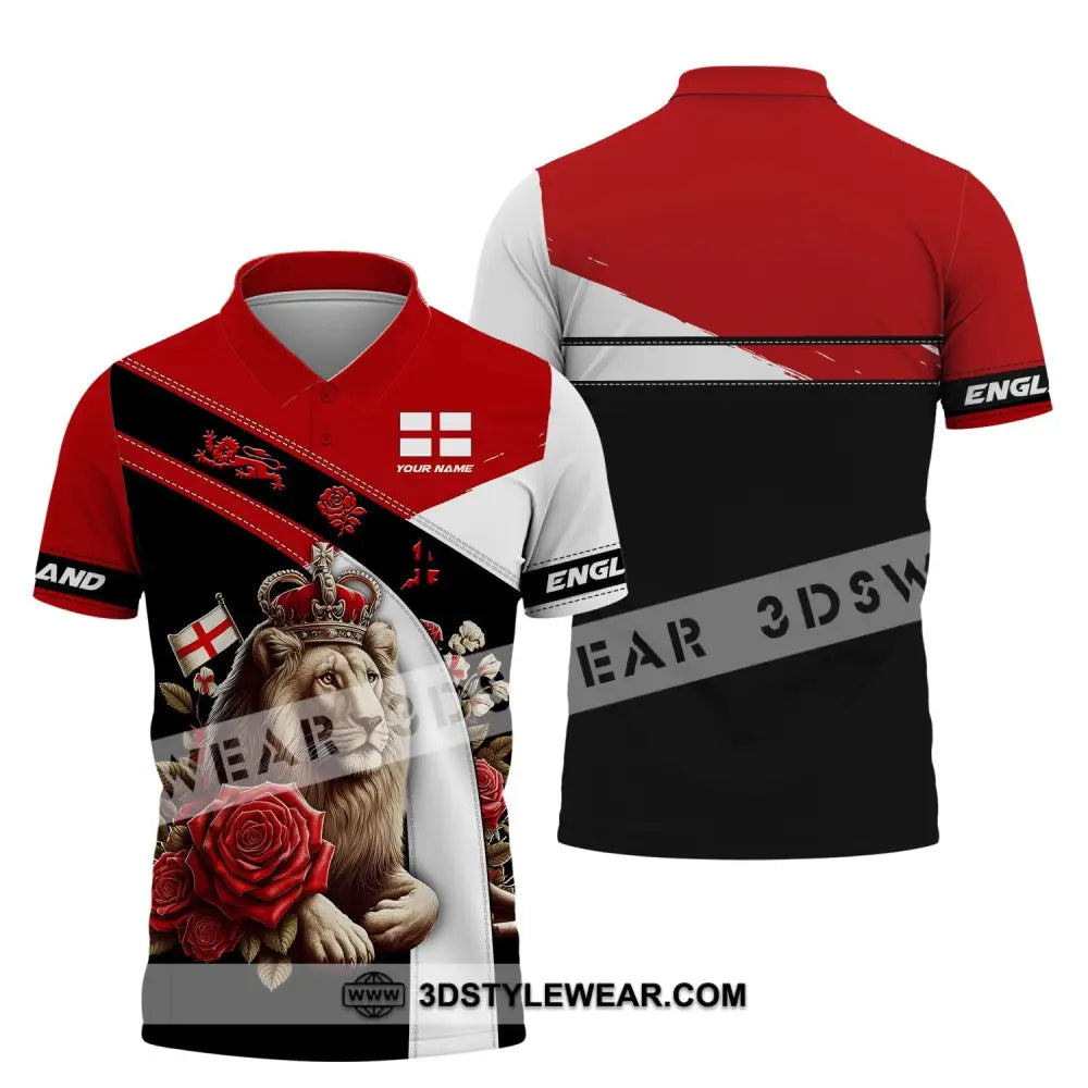 Unisex Shirt - Custom Name 3D England Red Rose Lion Polo / S T-Shirt