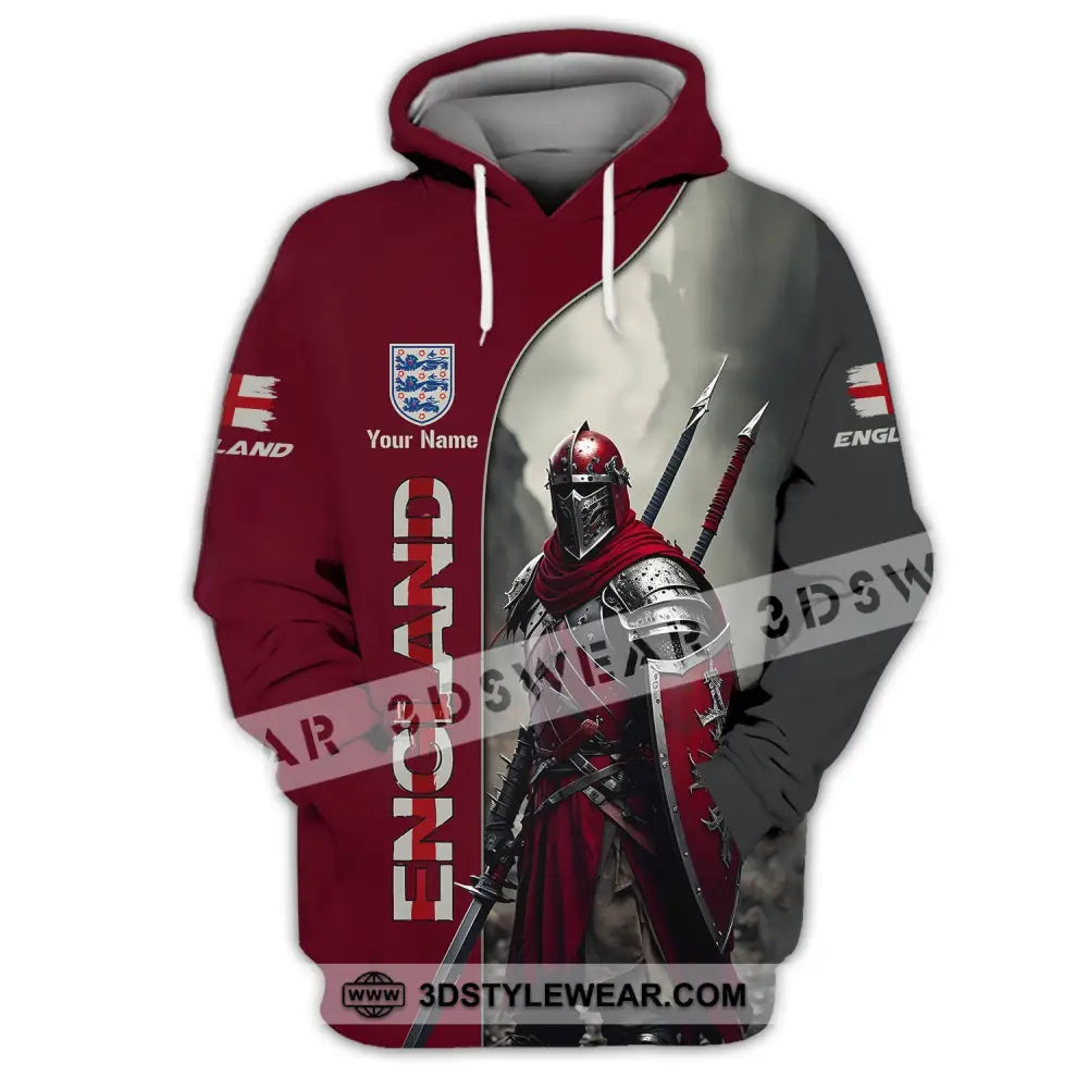 Unisex Shirt - Custom Name 3D For England Lover Warrior Hoodie / S T-Shirt