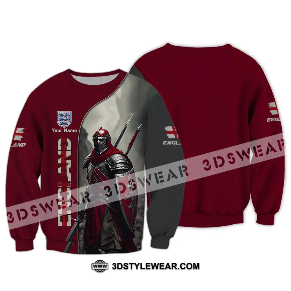 Unisex Shirt - Custom Name 3D For England Lover Warrior Long Sleeve / S T-Shirt