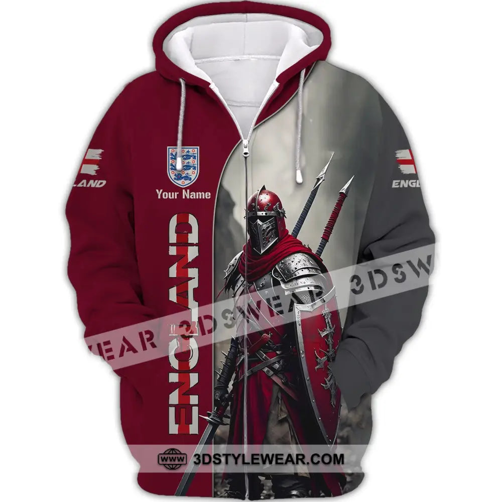 Unisex Shirt - Custom Name 3D For England Lover Warrior Zipper Hoodie / S T-Shirt