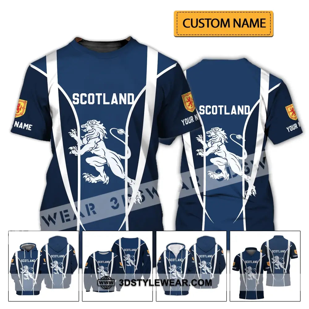 Unisex Shirt - Custom Name 3D Lion Of Scotland T-Shirt