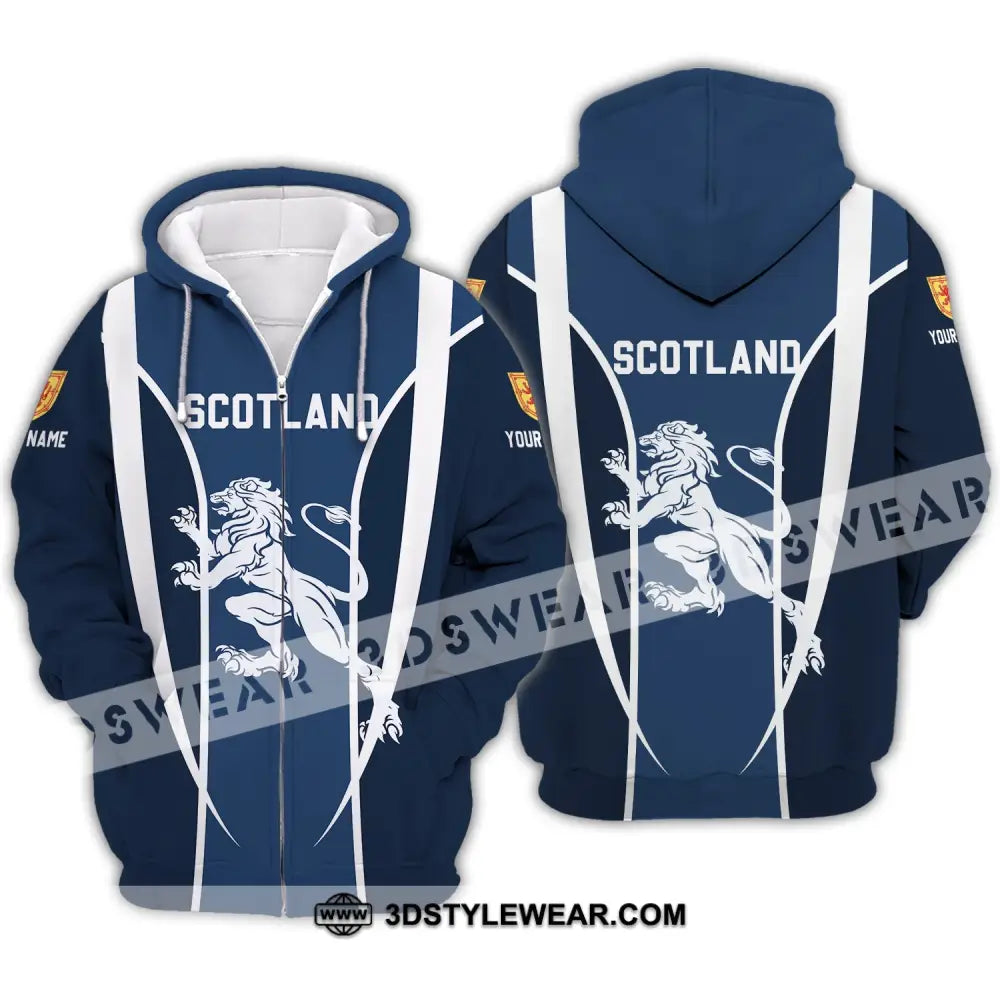 Unisex Shirt - Custom Name 3D Lion Of Scotland Zipper Hoodie / S T-Shirt