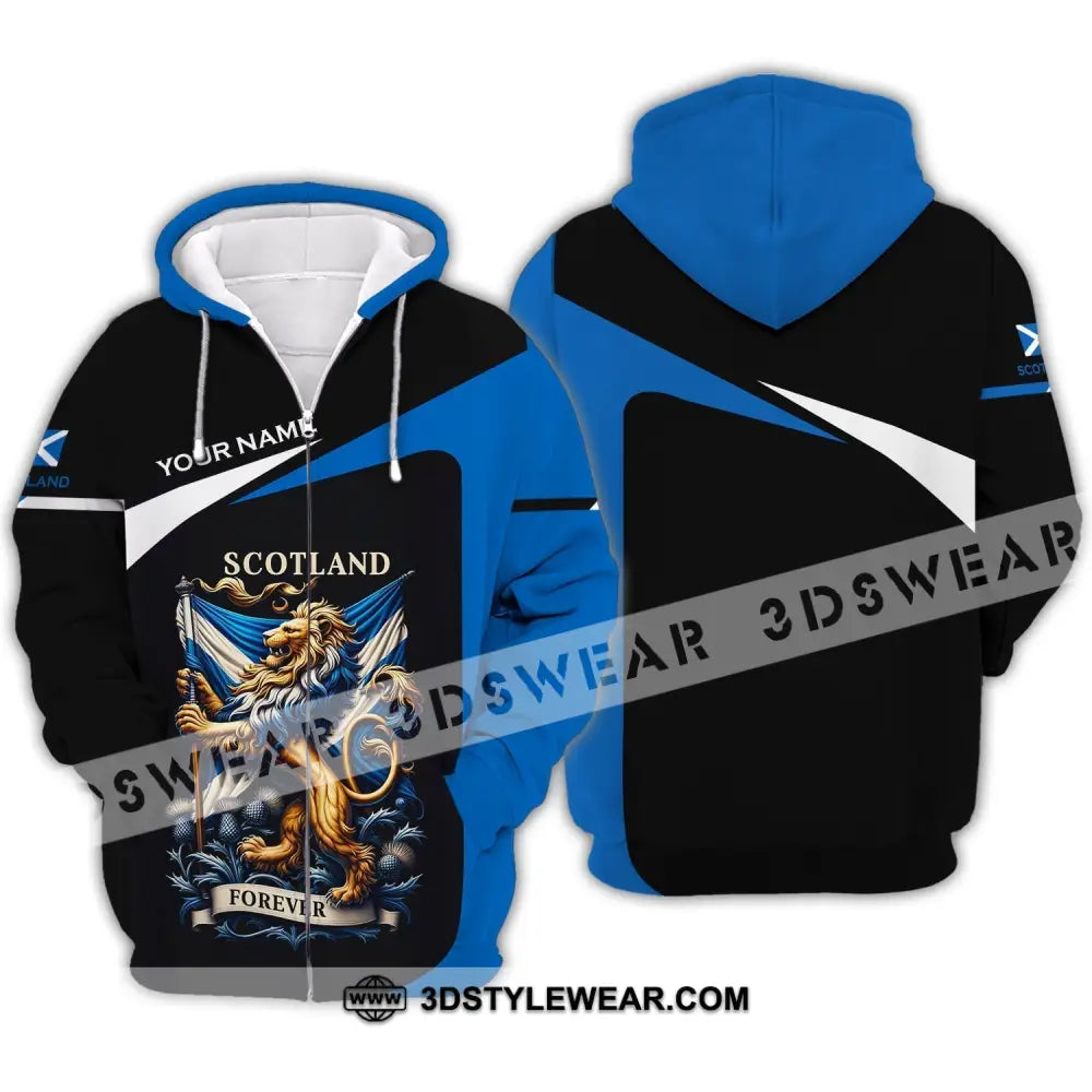 Unisex Shirt - Custom Name 3D Scotland Forever Zipper Hoodie / S T-Shirt