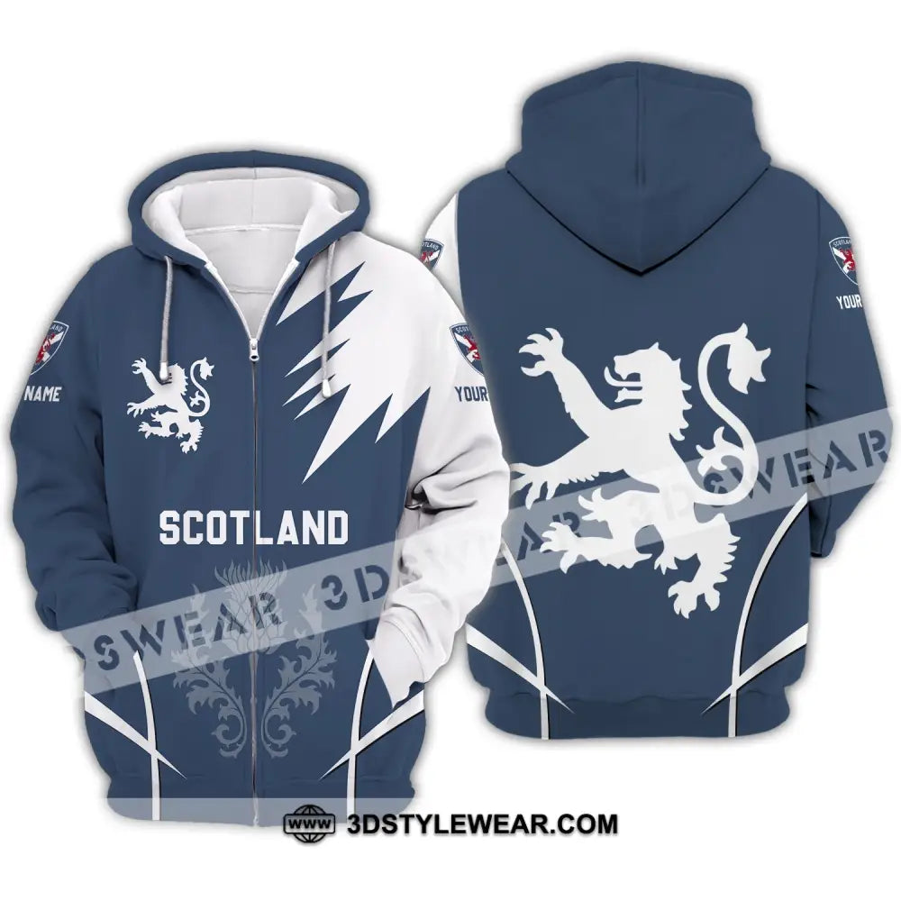 Unisex Shirt - Custom Name 3D Scotland Logo Zipper Hoodie / S T-Shirt