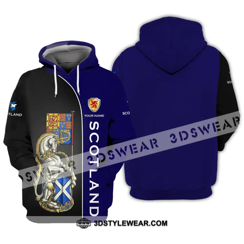 Unisex Shirt - Custom Name 3D Scotland Lover Blue And Black Design Hoodie / S T-Shirt