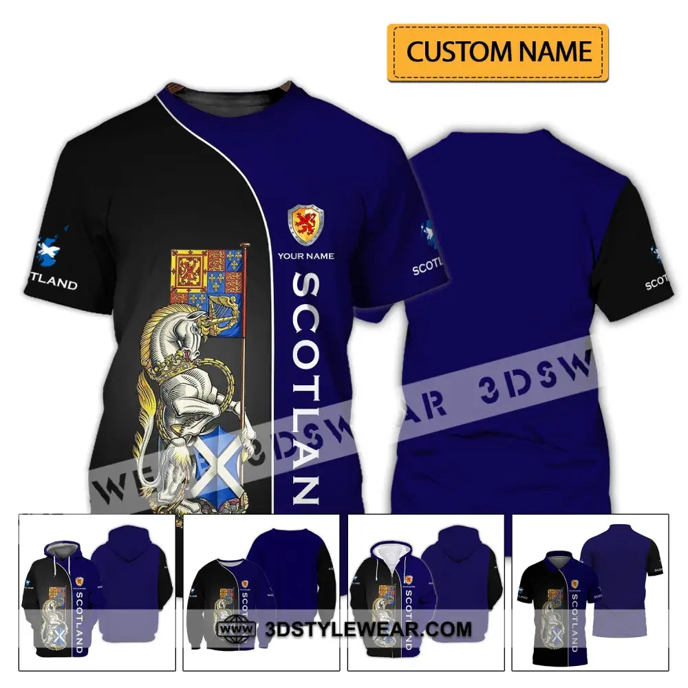 Unisex Shirt - Custom Name 3D Scotland Lover Blue And Black Design T-Shirt