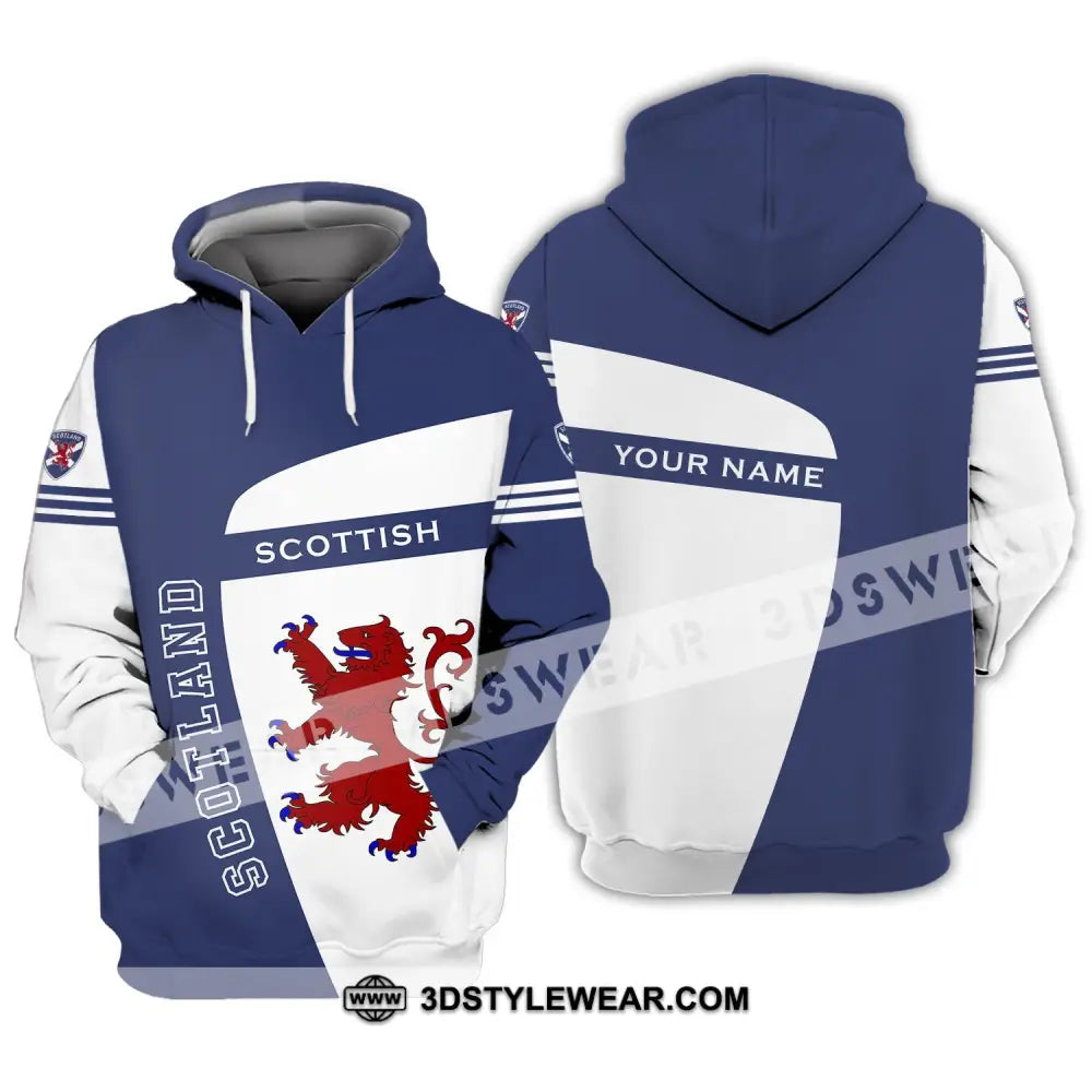 Unisex Shirt - Custom Name 3D Scotland Scottish Lover Blue And White Design Hoodie / S T-Shirt