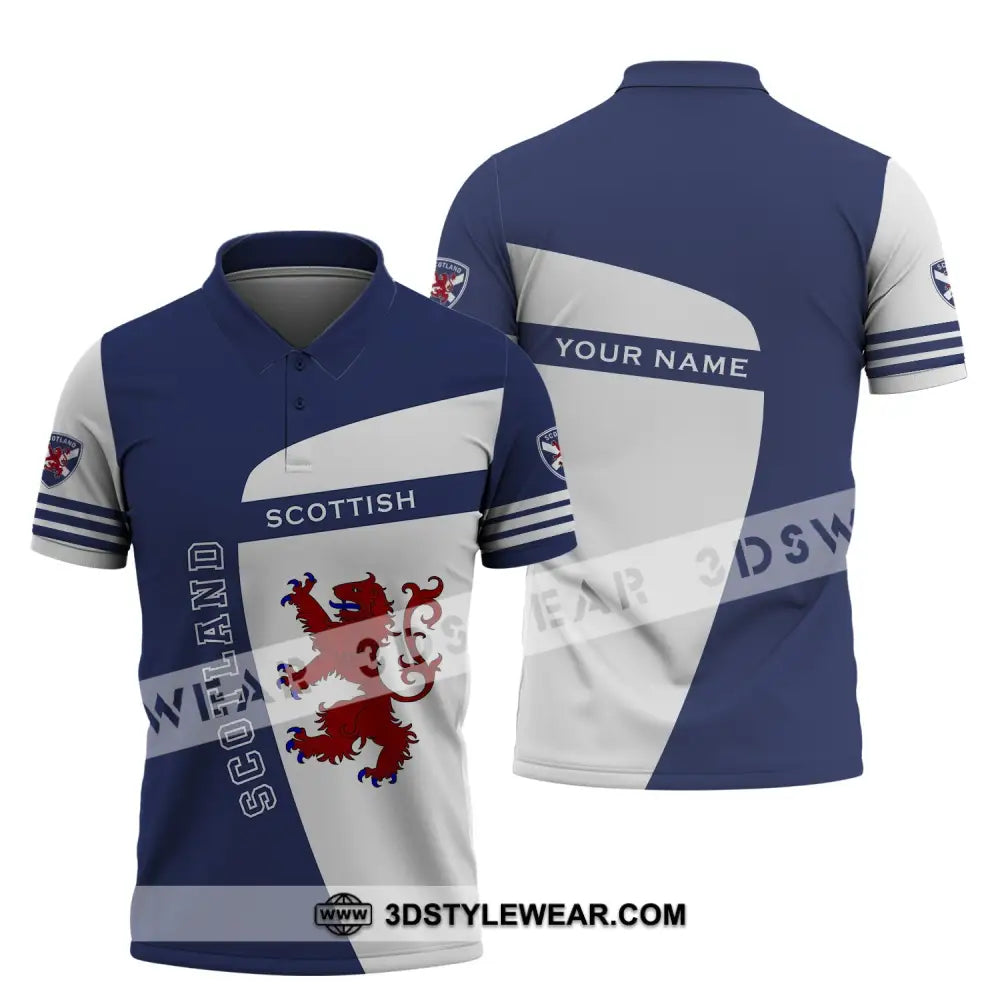 Unisex Shirt - Custom Name 3D Scotland Scottish Lover Blue And White Design Polo / S T-Shirt