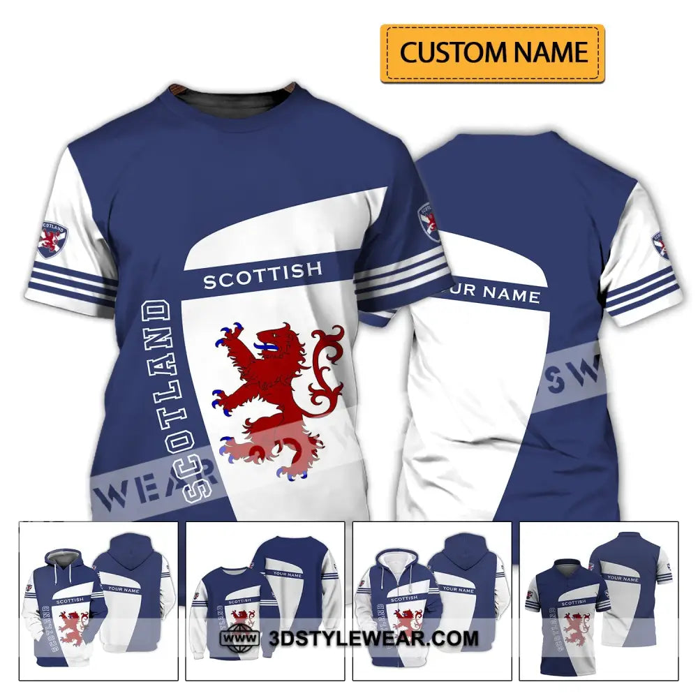 Unisex Shirt - Custom Name 3D Scotland Scottish Lover Blue And White Design T-Shirt