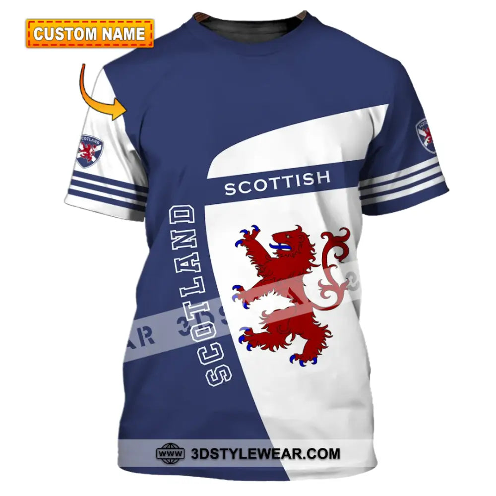 Unisex Shirt - Custom Name 3D Scotland Scottish Lover Blue And White Design T-Shirt