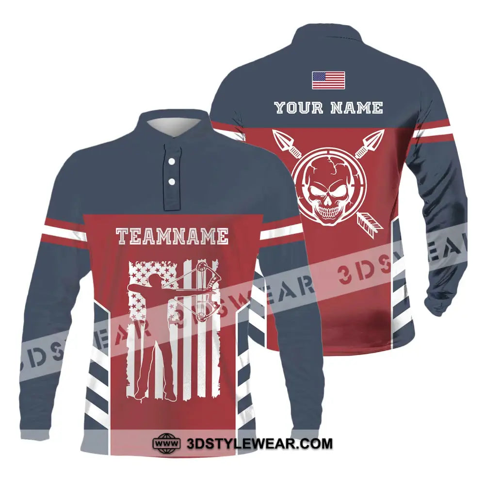 Unisex Shirt - Custom Name America Archery Long Sleeve Polo / S T-Shirt