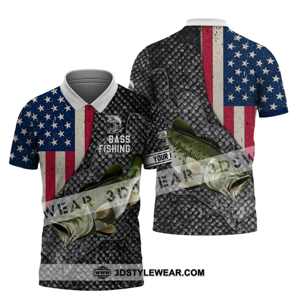 Unisex Shirt - Custom Name America Bass Fishing Polo / S T-Shirt