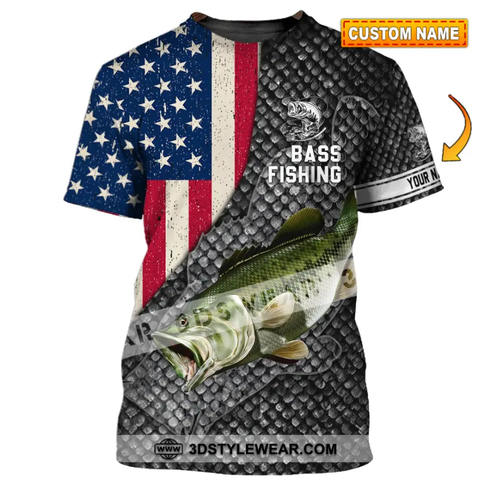 Unisex Shirt - Custom Name America Bass Fishing T-Shirt