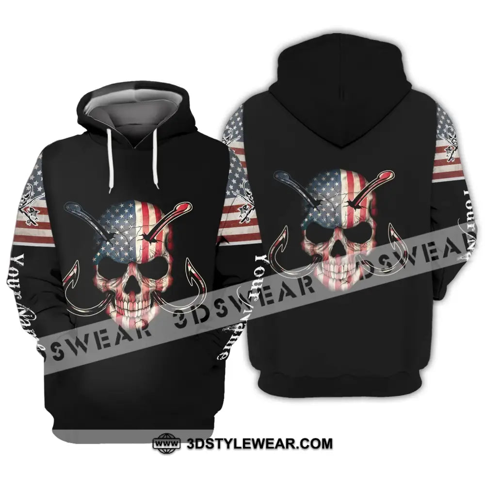 Unisex Shirt - Custom Name America Skull Fishing Hoodie / S T-Shirt