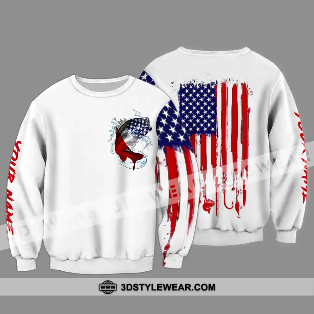 Unisex Shirt - Custom Name American Fishing Sport Flag Long Sleeve / S T-Shirt