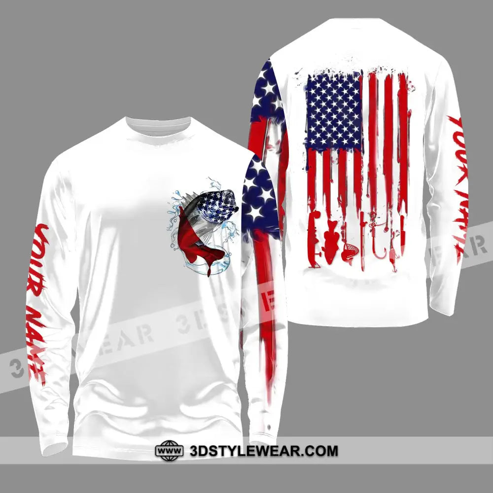 Unisex Shirt - Custom Name American Fishing Sport Flag Long Sleeve / S T-Shirt