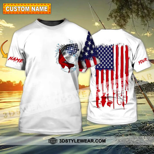 Unisex Shirt - Custom Name American Fishing Sport Flag T-Shirt