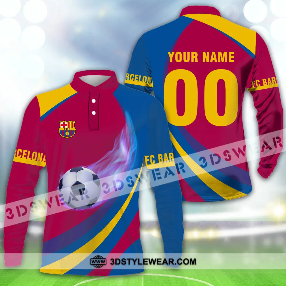 Unisex Shirt - Custom Name And Number Blaugrana Lover Long Sleeve Polo / S T-Shirt