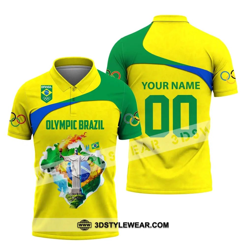 Unisex Shirt Custom Name And Number Brazil Olympic 2024 Long Sleeve Polo / S T-Shirt