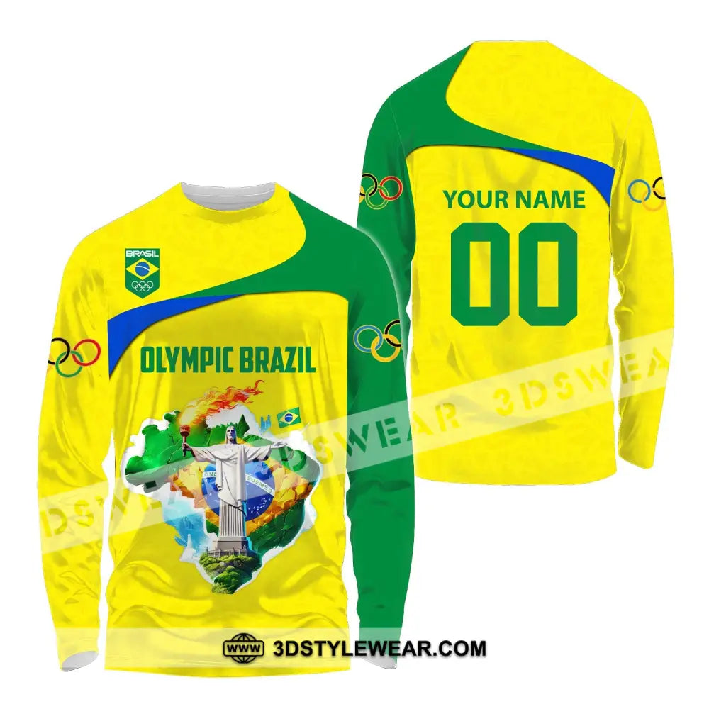 Unisex Shirt Custom Name And Number Brazil Olympic 2024 Long Sleeve Polo / S T-Shirt