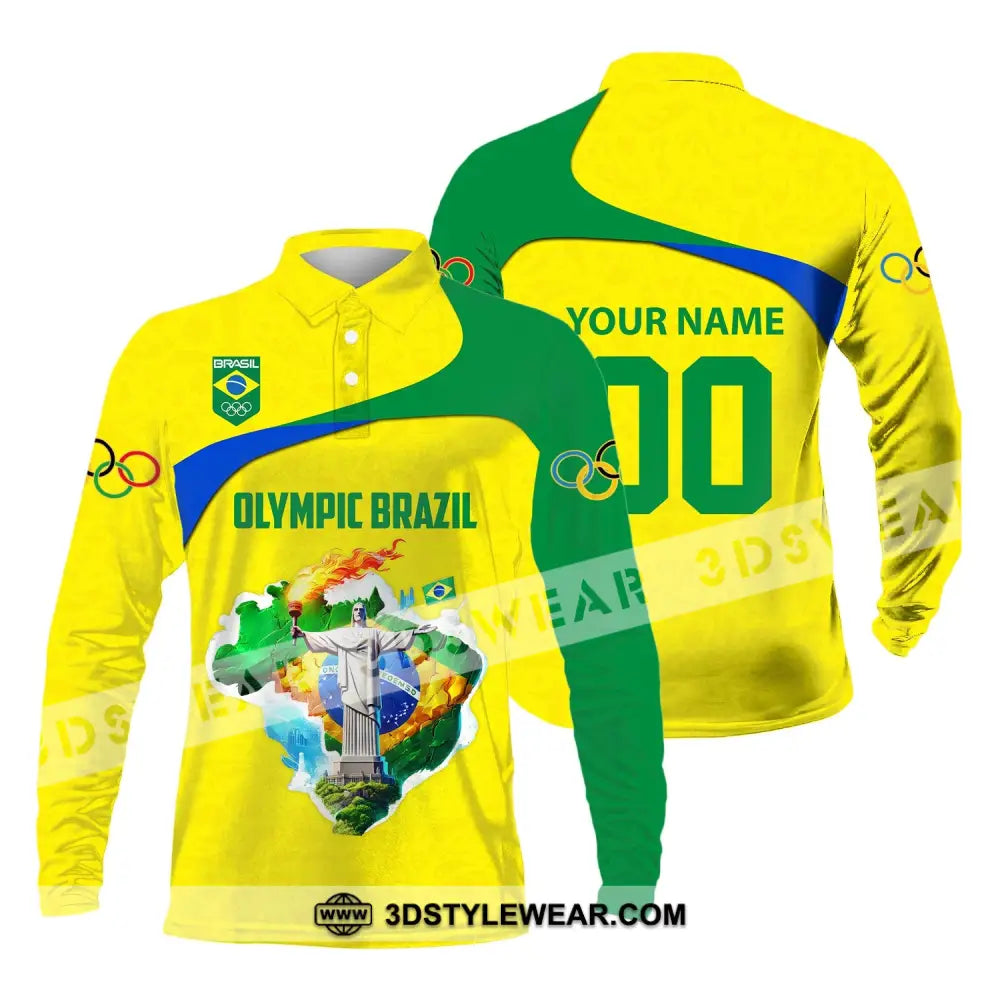 Unisex Shirt Custom Name And Number Brazil Olympic 2024 Long Sleeve Polo / S T-Shirt