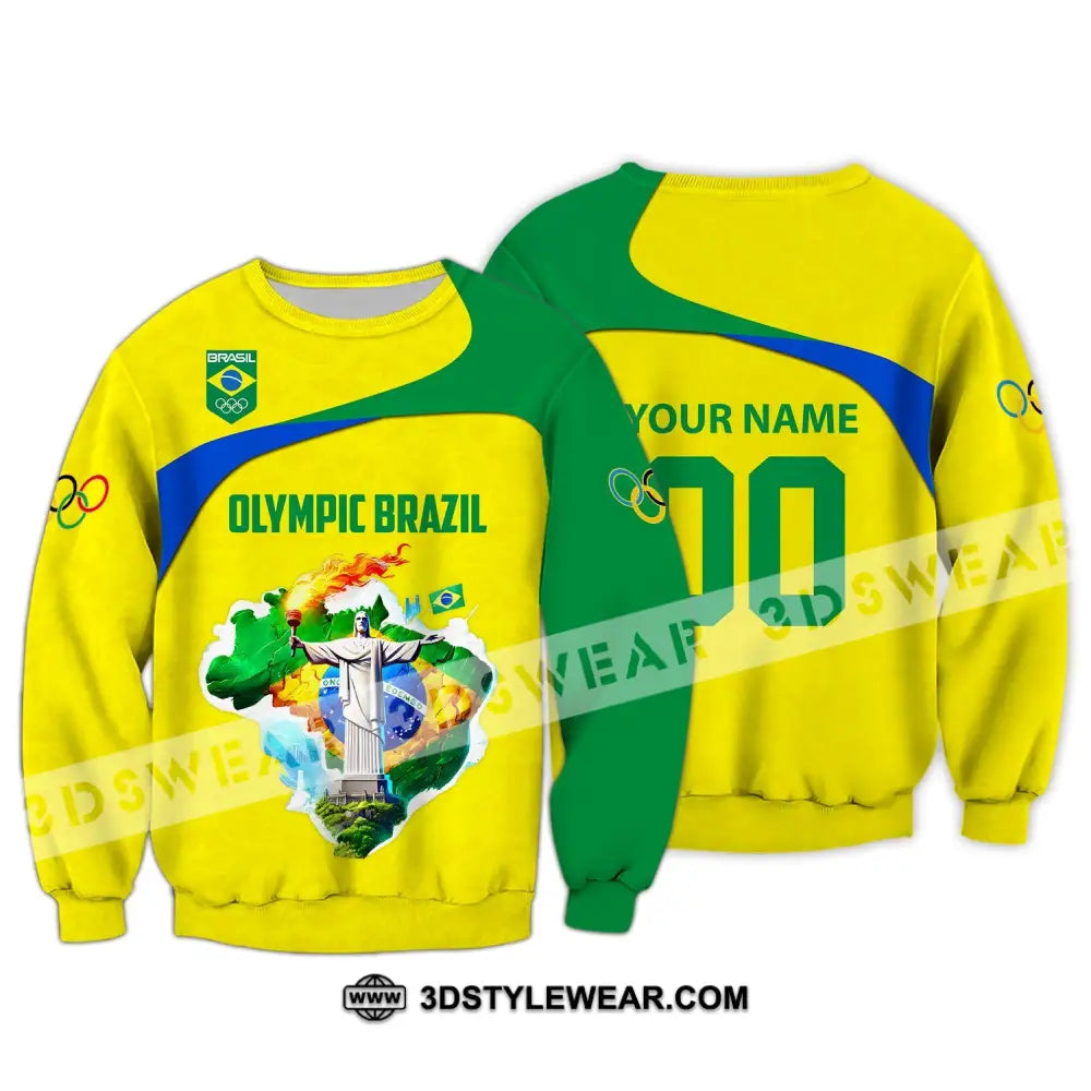 Unisex Shirt Custom Name And Number Brazil Olympic 2024 Long Sleeve Polo / S T-Shirt