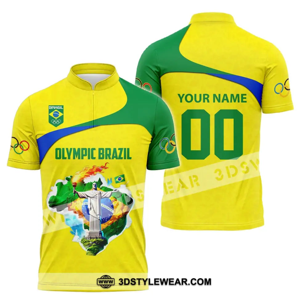 Unisex Shirt Custom Name And Number Brazil Olympic 2024 Long Sleeve Polo Zipper / S T-Shirt