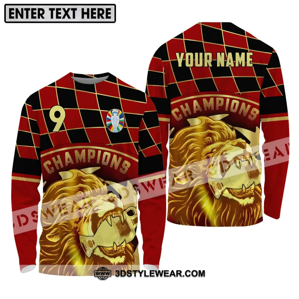 Unisex Shirt - Custom Name And Number Champions Gold Lion Long Sleeve / S T-Shirt