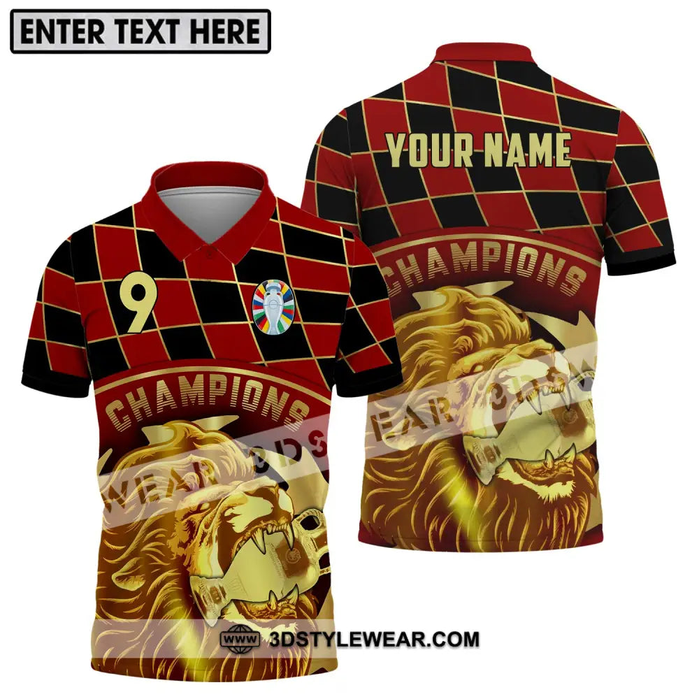 Unisex Shirt - Custom Name And Number Champions Gold Lion Polo / S T-Shirt